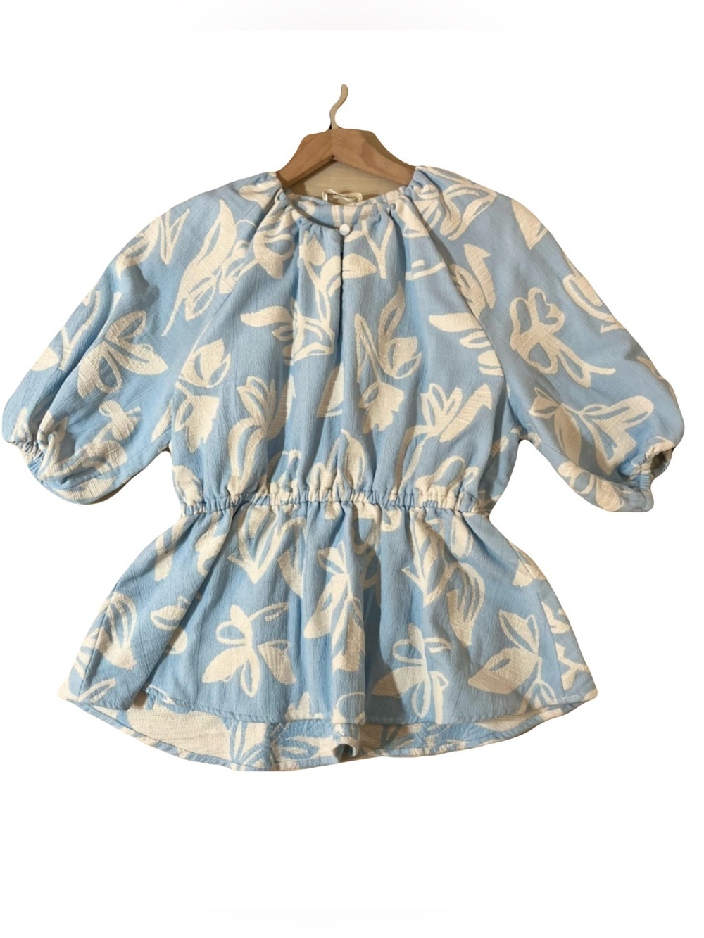 Stine Goya Top - Women's Small Blue White - Floral Peplum